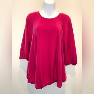 Mint 3/4 balloon sleeve Fuchsia silk Blouse-2